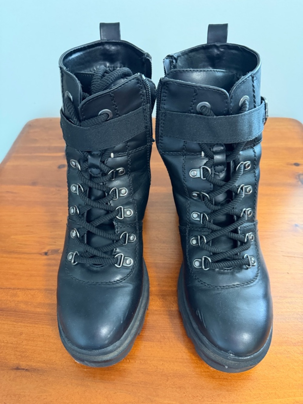 Band of Gypsies Black Lace-Up Ankle Boots with Strap and inside zipper